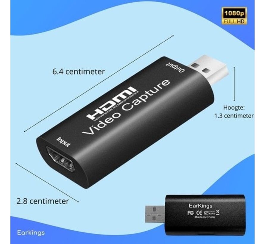 Carte de capture HDMI vers USB - EarlKings - Capture vidéo pour PlayStation, Xbox, Nintendo, Windows, MAC - Capture de jeux