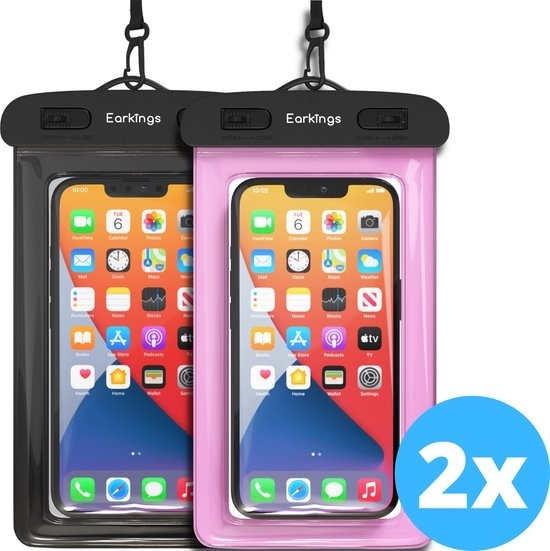 Etuis de téléphone étanches - Sacoche de 2 - Etui de téléphone sous-marin pour tous les téléphones - Etui de téléphone étanche Earkings - Noir et rose