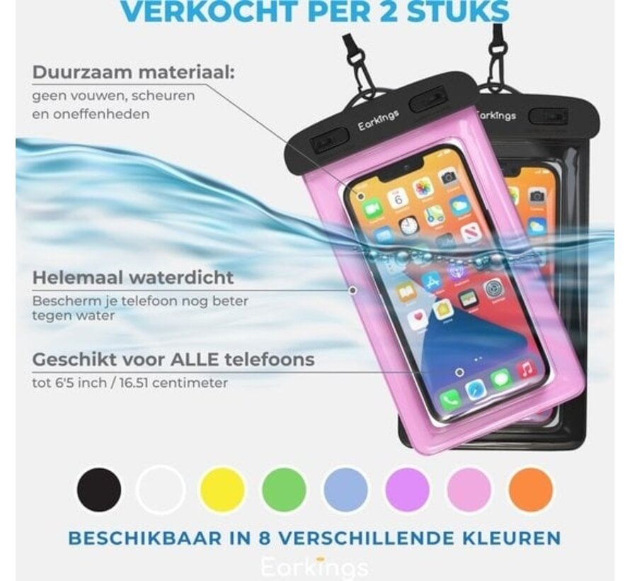 Etuis de téléphone étanches - Sacoche de 2 - Etui de téléphone sous-marin pour tous les téléphones - Etui de téléphone étanche Earkings - Noir et rose
