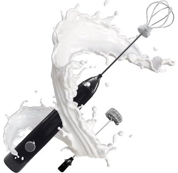 EarKings Mousseur à lait Premium Earkings - Mousseur à lait rechargeable avec câble USB fourni - 2 accessoires inclus - Mousseur à lait électrique noir