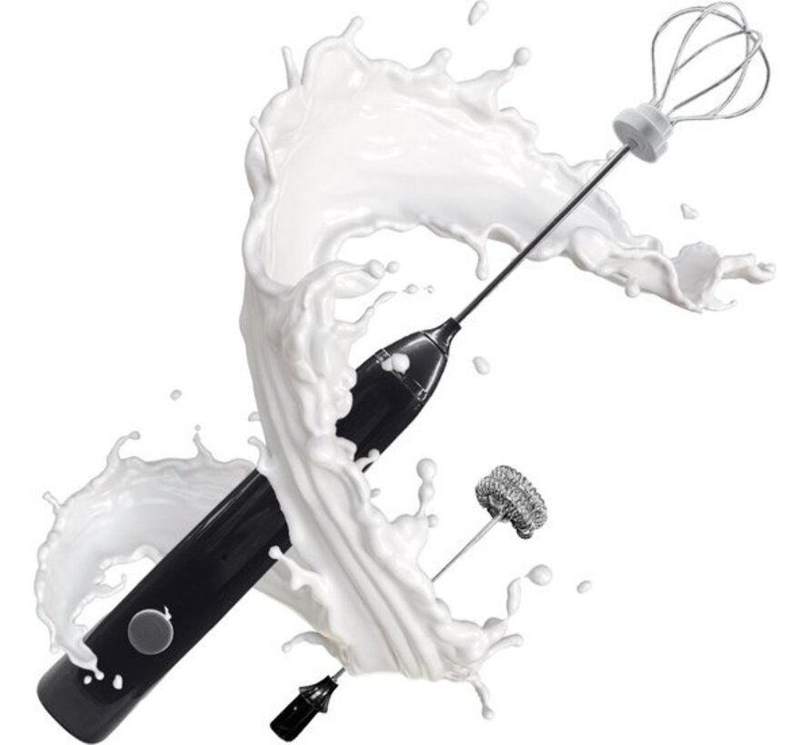 Mousseur à lait Premium Earkings - Mousseur à lait rechargeable avec câble USB fourni - 2 accessoires inclus - Mousseur à lait électrique noir