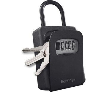 EarKings Coffre à clés avec cadenas - Coffre à clés avec code pour l'extérieur - Armoire à clés avec crochet et fixation murale - Cadenas Digit Lock Earkings Safe with Digit Lock Black