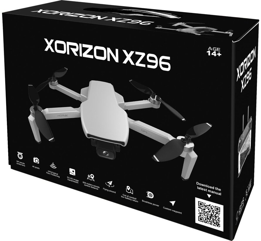 Drone - Xorizon - Caméra 4K - Drone avec caméra - Drone avec GPS - Mini Drone - Moteurs Brushless - Drone Xorizon XZ96 4K GPS- 25 minutes de vol - 1 KM de portée - 5GHz Wifi FPV - Travelcase inclus - Pas de licence requise - 242 grammes - Gris