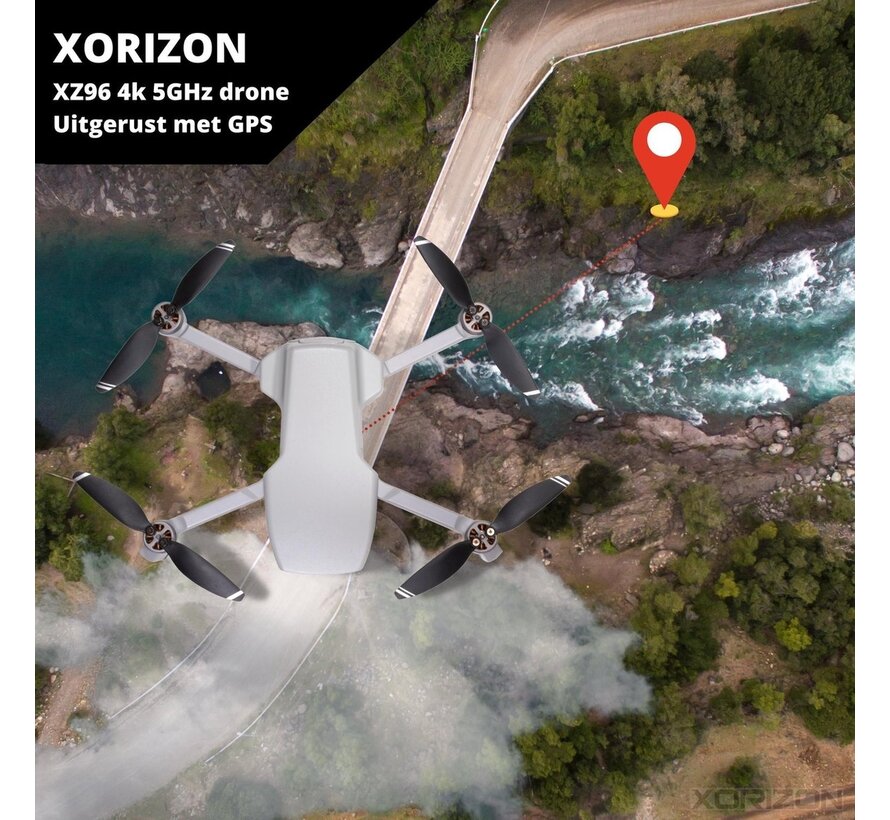 Drone - Xorizon - Caméra 4K - Drone avec caméra - Drone avec GPS - Mini Drone - Moteurs Brushless - Drone Xorizon XZ96 4K GPS- 25 minutes de vol - 1 KM de portée - 5GHz Wifi FPV - Travelcase inclus - Pas de licence requise - 242 grammes - Gris