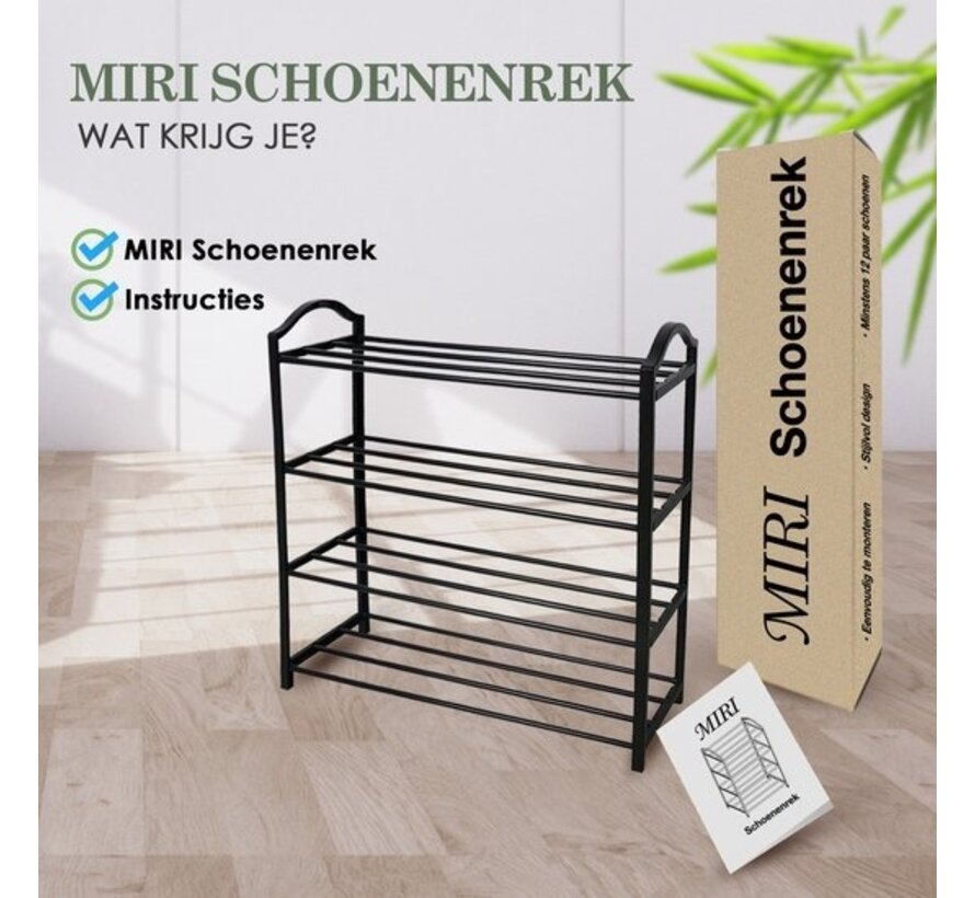 MiRi Shoe Rack - Meuble à chaussures - Métal - Noir - 12 à 15 paires de chaussures