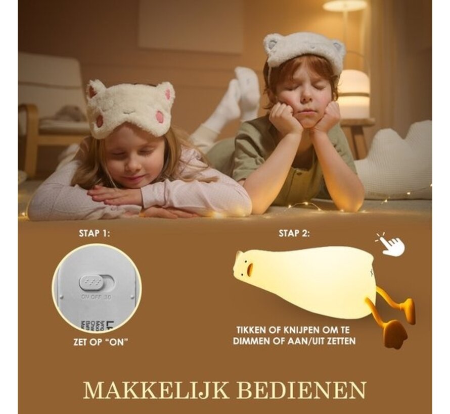 MiRi Veilleuse Enfant - Canard couché - Veilleuse - Veilleuse Bébé - Rechargeable par USB - LED - Variateur - Minuteur - Sans fil - Adaptée aux enfants - Chambre de bébé