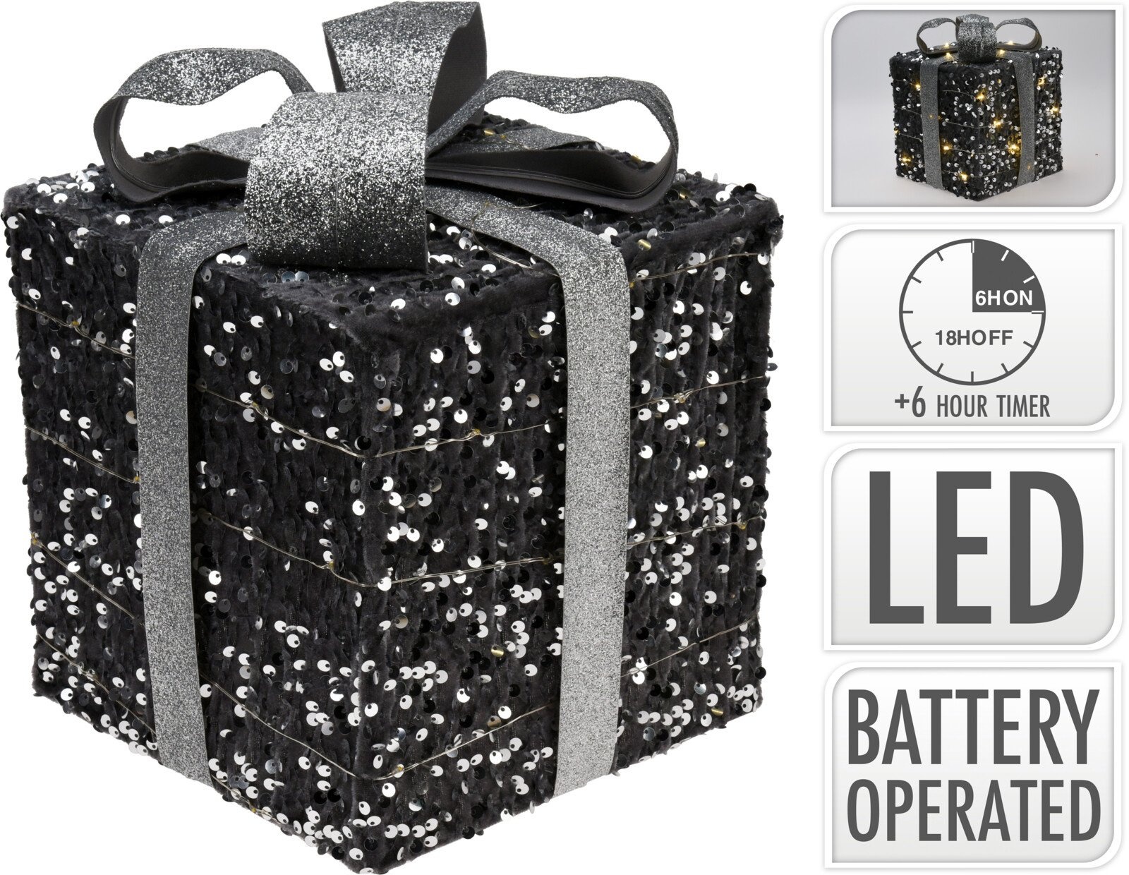 3 boîtes cadeaux lumineuses avec Led - Argent - 15cm, 20cm, 25cm