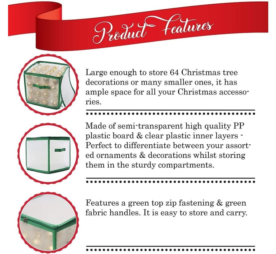 THE TWIDDLERS Boîte à boules de Noël, 64 compartiments pour les décorations de Noël - Espace de rangement parfait pour les décorations et accessoires de fête