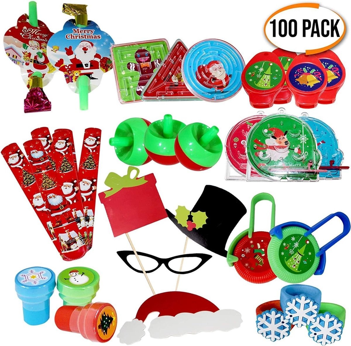THE TWIDDLERS paquet de 100 jouets de Noël, vaste gamme, idéal pour remplir les bas de Noël - sacs de fête pour enfants - Piñata - Noël pour enfants et plus encore.
