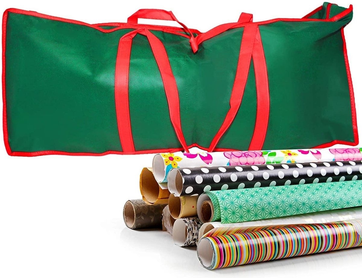 THE TWIDDLERS Sac de rangement en tissu pour le papier d'emballage de Noël - Parfait pour ranger les accessoires de Noël et le papier d'emballage.