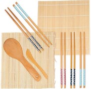 Oak&Steel Oak&Steel - Sushi Maker Set - Sushi Tableware - 9-piece bamboo set - Sushi kit - 2 sushi rolling mats - 5 paires de Sushi Sticks - 1 Rice Spoon et 1 Rice Spreader - 100% Bamboo