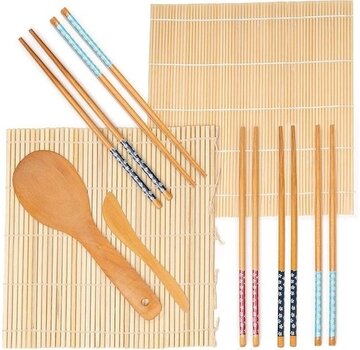 Oak&Steel Oak&Steel - Sushi Maker Set - Sushi Tableware - 9-piece bamboo set - Sushi kit - 2 sushi rolling mats - 5 paires de Sushi Sticks - 1 Rice Spoon et 1 Rice Spreader - 100% Bamboo