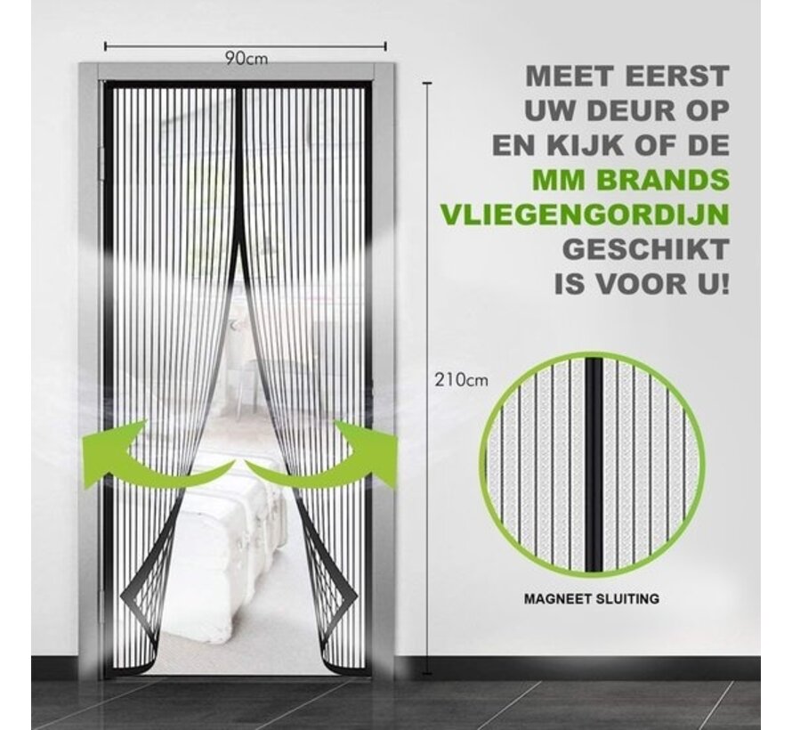 Rideau pour porte MM Brands - Rideau de porte magnétique - rideau anti insecte - moustiquaire - 210 x 90 cm