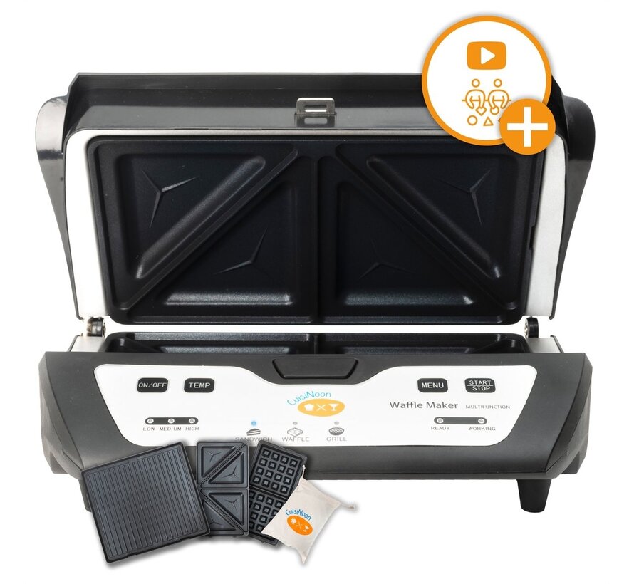 CuisiNoon® Appareil  multifonction - gaufrier - croque monsieur - grill - Premium - Appareil à griller et à toaster