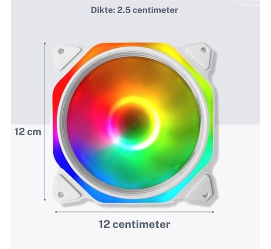 Earkings RGB Fan PC fan 120mm 4-pin High Airflow - Case Fan Computer housing fan White