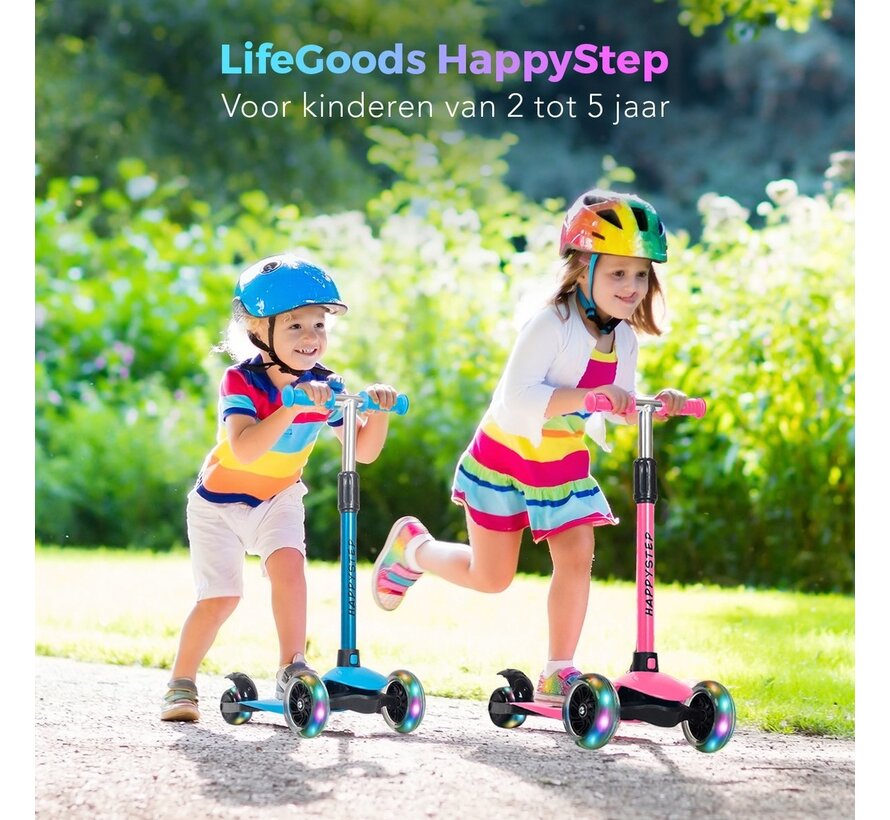 LifeGoods HappyStep - Trottinette pour enfants - Étape 2-5 ans - 3 roues lumineuses - Garçons/Filles - Rose