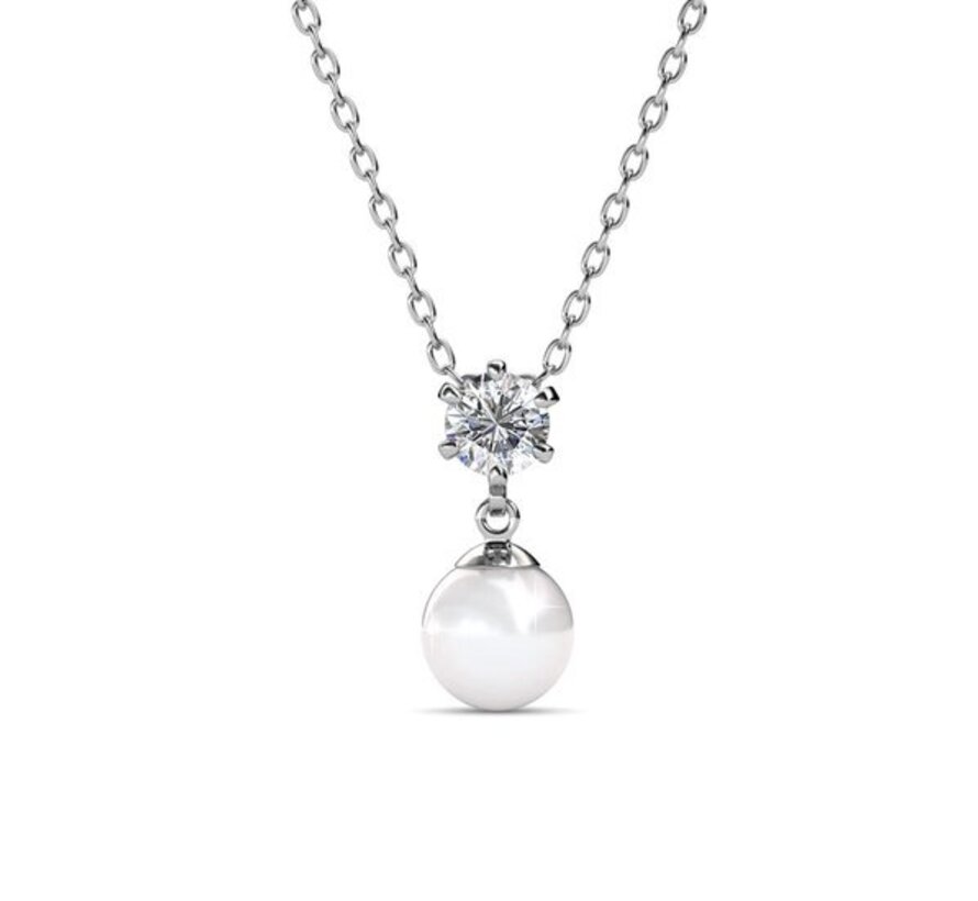 Collier Yolora pour femme avec pendentif et perle Kalpa Camaka et cristaux - couleur argent - emballage cadeau