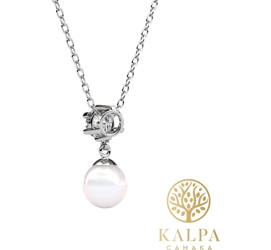 Collier Yolora pour femme avec pendentif et perle Kalpa Camaka et cristaux - couleur argent - emballage cadeau