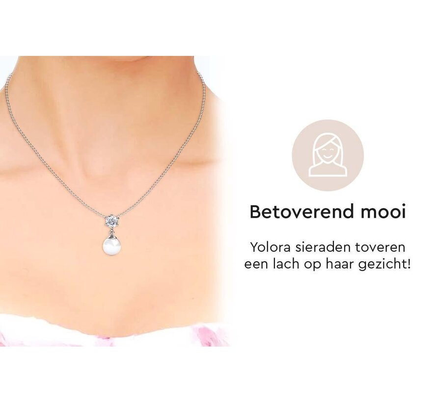 Collier Yolora pour femme avec pendentif et perle Kalpa Camaka et cristaux - couleur argent - emballage cadeau