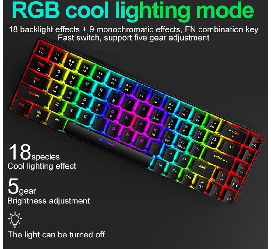 ZIYOU LANG T8 RGB Mechanical 68Keys gaming keyboard - Clavier de jeu Windows/Mac - Interrupteur marron - QWERTY - Clavier mécanique - Noir