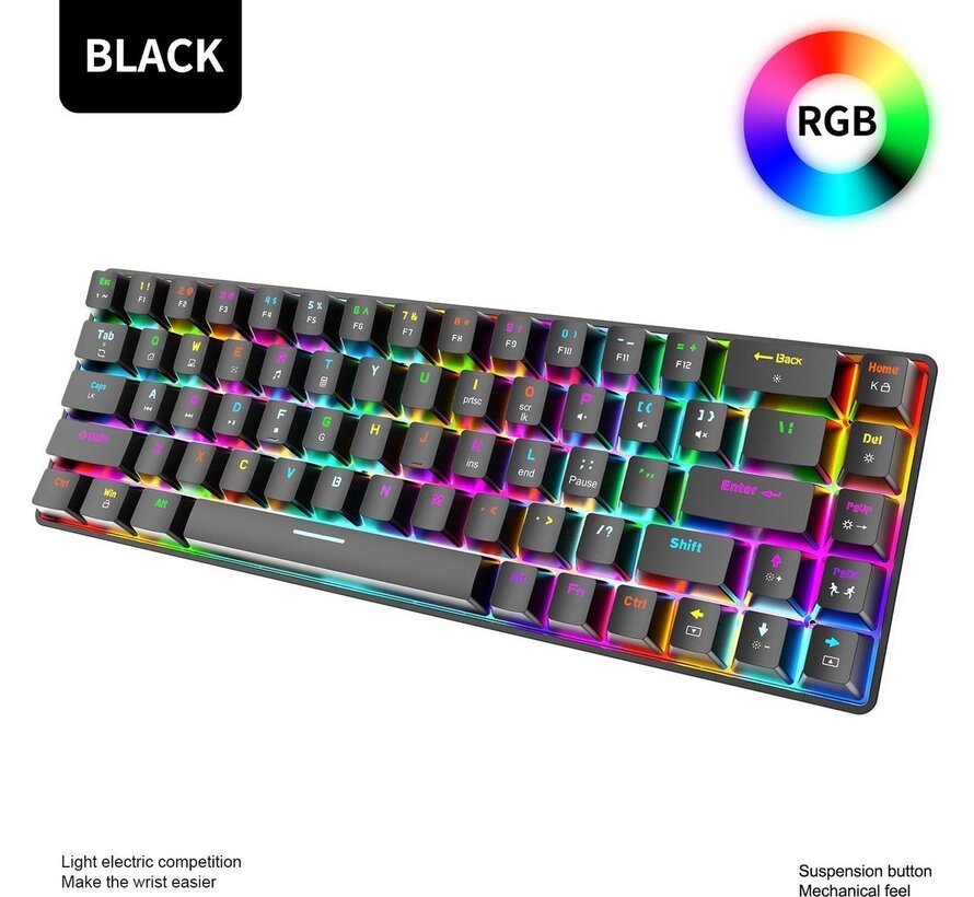 ZIYOU LANG T8 RGB Mechanical 68Keys gaming keyboard - Clavier de jeu Windows/Mac - Interrupteur marron - QWERTY - Clavier mécanique - Noir