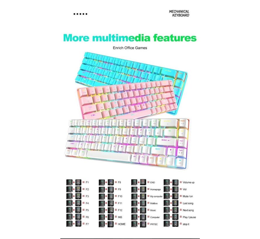 ZIYOU LANG T8 RGB Mechanical 68Keys gaming keyboard - Clavier de jeu Windows/Mac - Interrupteur marron - QWERTY - Clavier mécanique - Noir