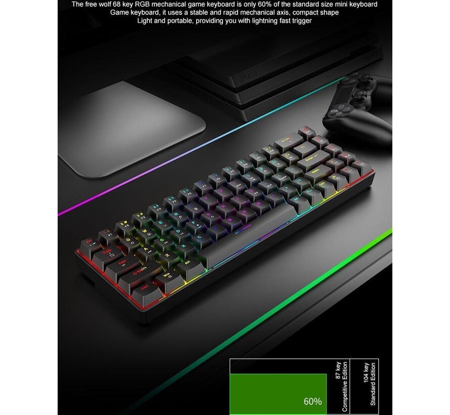 ZIYOU LANG T8 RGB Mechanical 68Keys gaming keyboard - Clavier de jeu Windows/Mac - Interrupteur marron - QWERTY - Clavier mécanique - Noir