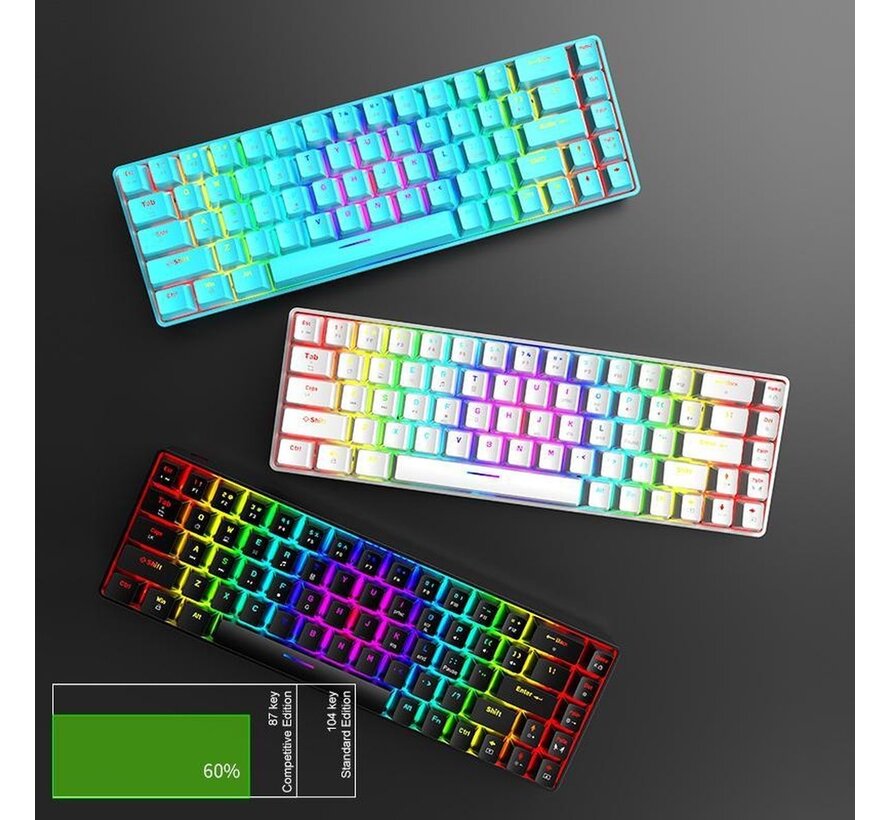 ZIYOU LANG T8 RGB Mechanical 68Keys gaming keyboard - Clavier de jeu Windows/Mac - Interrupteur marron - QWERTY - Clavier mécanique - Noir