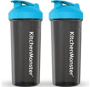 KitchenMonster KitchenMonster Shake cup Bidon 700 ml - Set of 2 - Shaker incluant Mix Filter - Protein Shaker Black with Blue