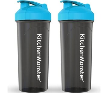 KitchenMonster KitchenMonster Shake cup Bidon 700 ml - Set of 2 - Shaker incluant Mix Filter - Protein Shaker Black with Blue