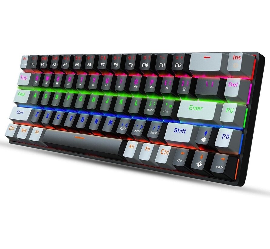 HXSJ V800 - Clavier mécanique de jeu RGB - QWERTY - 68 touches - TKL - Interrupteur bleu - Noir gris