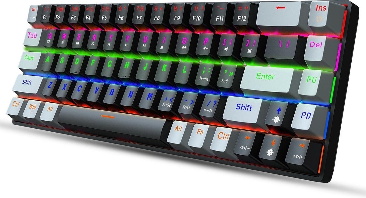 HXSJ V800 - Clavier mécanique de jeu RGB - QWERTY - 68 touches - TKL - Interrupteur bleu - Noir gris