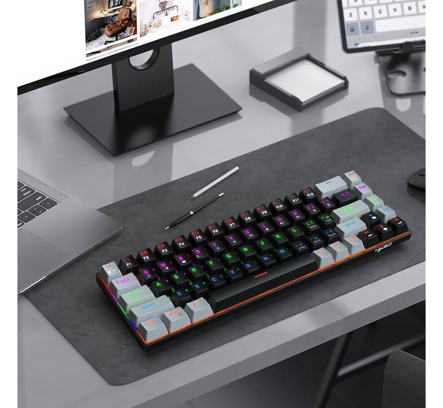 HXSJ V800 - Clavier mécanique de jeu RGB - QWERTY - 68 touches - TKL - Interrupteur bleu - Noir gris