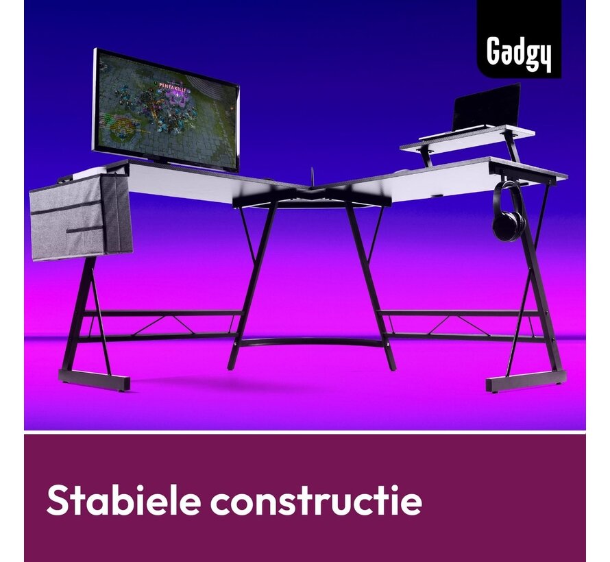 Bureau  d'angle pour Gaming - Gadgy - Support pour casque et ordinateur portable INCLUS - Noir