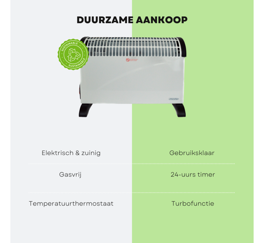 Mesko Convecteur électrique - 3 niveaux de chaleur - 2000W - Jusqu'à 20m² - Blanc - Thermostat réglable