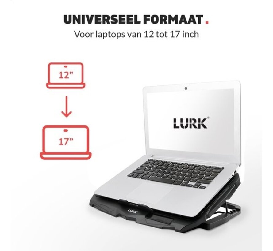 LURK® Support pour ordinateur portable - Support pour ordinateur portable - 4 ventilateurs - Coolpad - Jusqu'à 17 pouces - Réglable de manière ergonomique