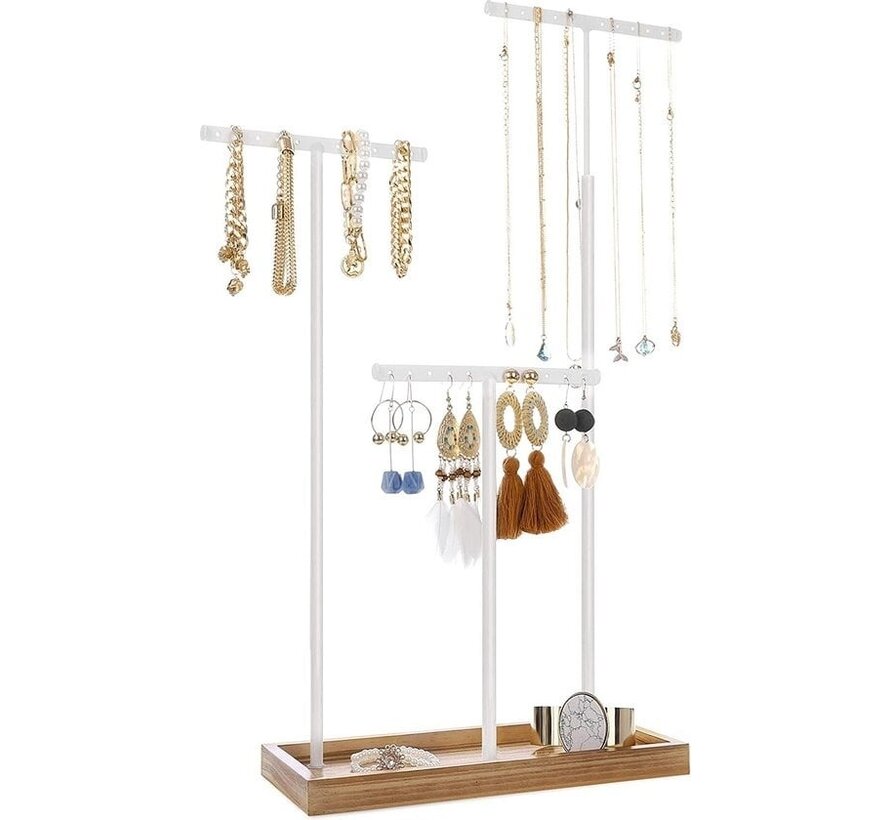 Parya Home - Présentoir à bijoux - Porte-bijoux - Porte-boucles d'oreilles - 2-en-1 - Bois - Blanc