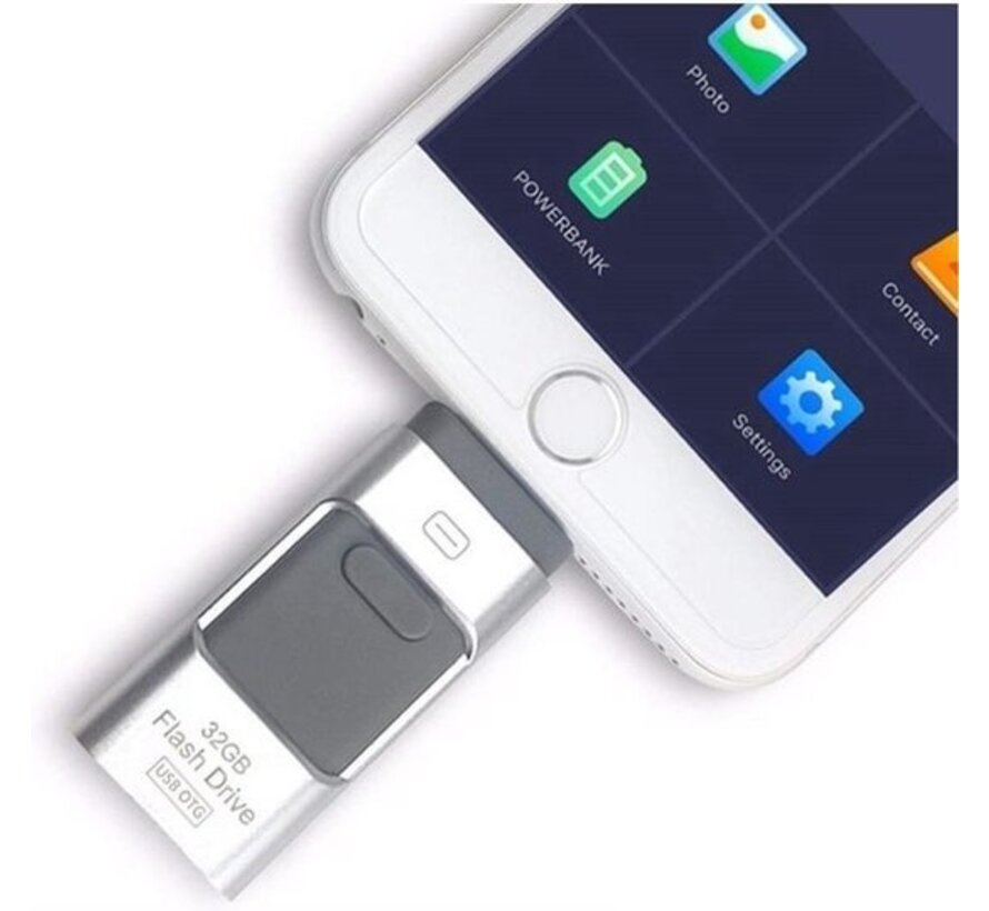 Parya - Clé USB 3-en-1 - 32 Go - pour iPhone Android et PC ou Mac - Argent