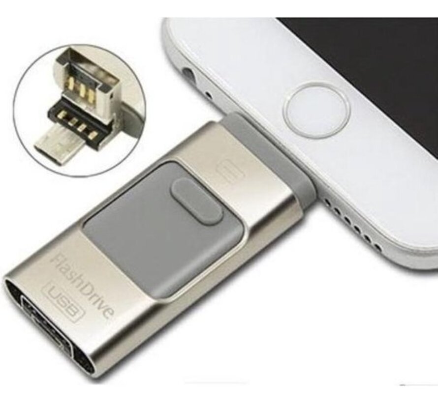 Parya - Clé USB 3-en-1 - 8GB - pour iPhone Android et PC ou Mac - Argent