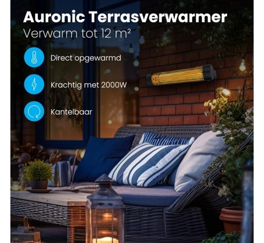 Chauffage de terrasse Auronic - Electrique - 2000W - IP55 - Noir