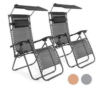 LifeGoods LifeGoods Chaises de jardin pliables - avec auvent - parasol réglable - 2 pièces - 30?-90 ? Ajustable - Métal - Noir