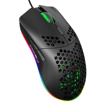 HxSJ HXSJ J900 Souris de jeu optique - Ultra légère - Illumination RGB - 6400 DPI - Noir