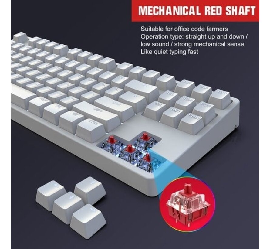 HXSJ L600 clavier mécanique gaming filaire - DIY PBT Keycaps - TKL - QWERTY - 87 touches - Interrupteur rouge - Blanc