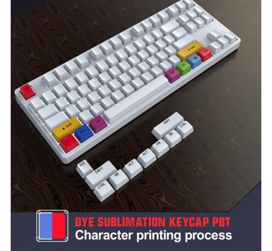 HXSJ L600 clavier mécanique gaming filaire - DIY PBT Keycaps - TKL - QWERTY - 87 touches - Interrupteur rouge - Blanc