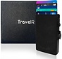 TravelR Card Holder with Leather - Card Holder - Wallet - Sliding Card Holder - Credit Card Holder - Men's Card Holder - Women's Card Holder - RFID Security - Aluminium - Leather - Black- Incl. Luxury Gift Box
