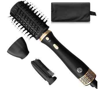 JC JC 3-in-1 Hairdryer Brush with Storage Case - Curling Brush - Hair Styler - Suitable for Long/Style/Curls - Matte Black/Gold