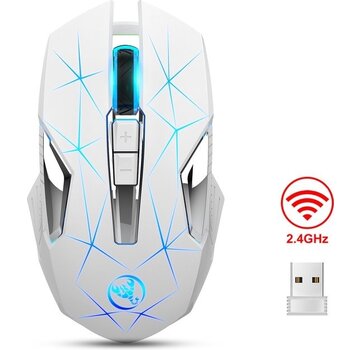 HxSJ HXSJ T300 2.4G Wireless Gaming Mouse - Souris d'ordinateur - Ultra légère - Compacte pour les voyages - Eclairage RGB - Blanc