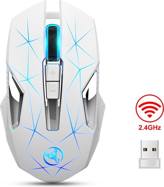 HXSJ T300 2.4G Wireless Gaming Mouse - Souris d'ordinateur - Ultra légère - Compacte pour les voyages - Eclairage RGB - Blanc