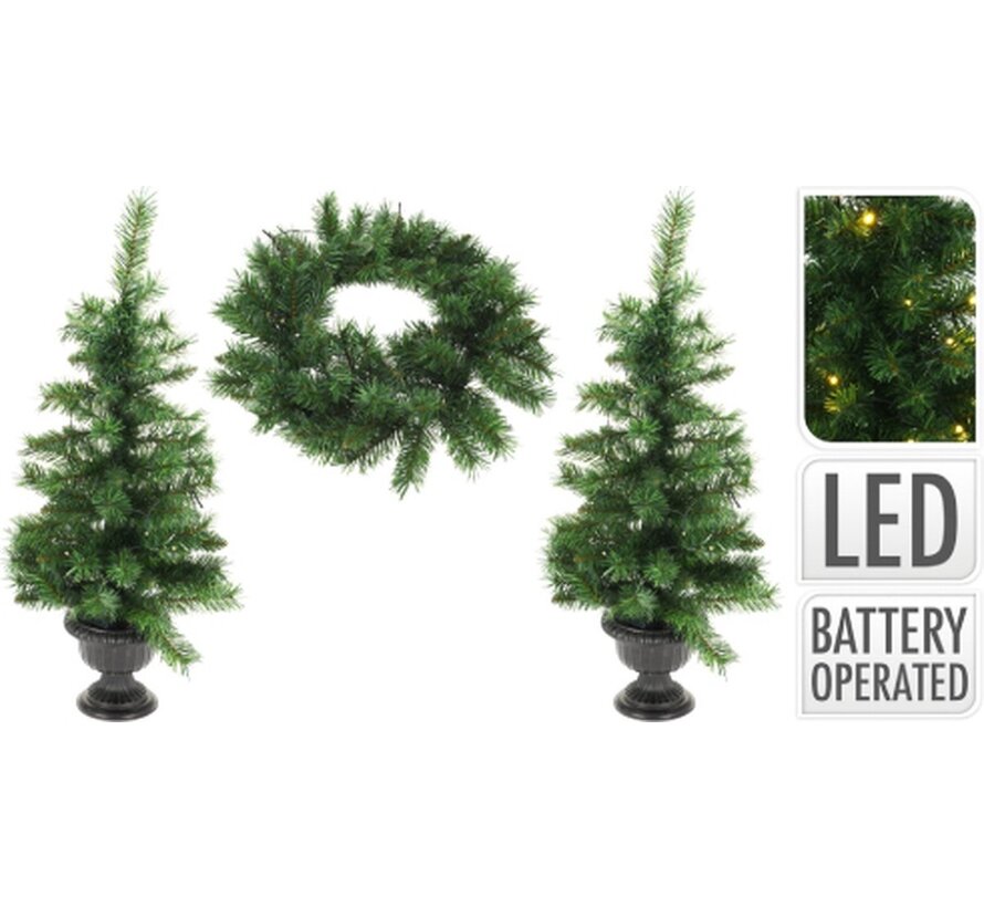 Arbres et couronnes de Noël avec LED - set de 3 pièces