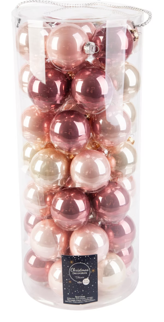 Decoris boules de Noël - décoration sapin - 49 pièces - brillant - verre - rose